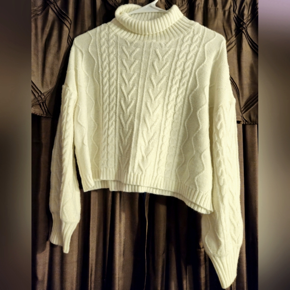Women's white turtleneck sweater